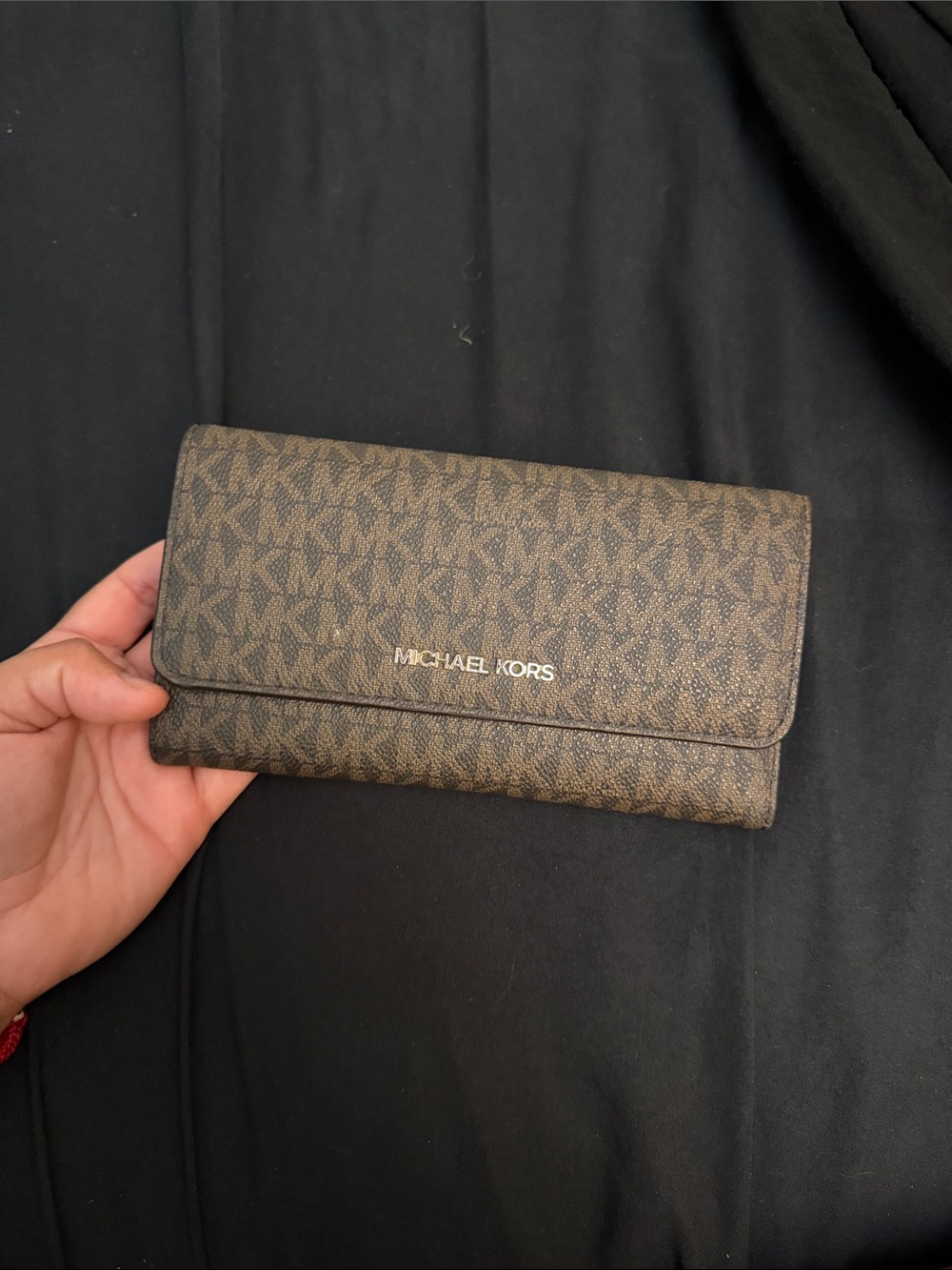 Michael Kors Brown Logo Continental Wallet with Gold Hardware